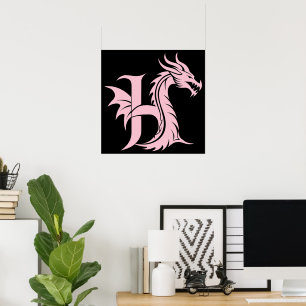 Drache gestalteter Buchstabe H, Drachenalphabet, M Poster