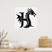 Drache gestalteter Buchstabe H, Drachenalphabet, M Poster (Küche)