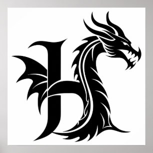 Drache gestalteter Buchstabe H, Drachenalphabet, M Poster