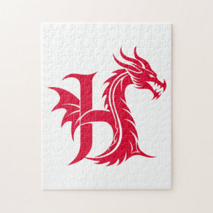 Drache gestalteter Buchstabe H, Drachenalphabet, M Puzzle