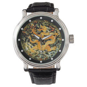 Drache-goldene chinesische Qing-Dynastiestickerei Armbanduhr