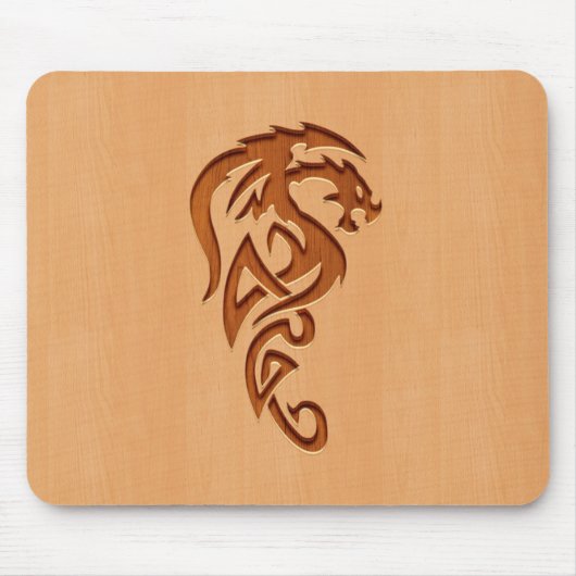 Drache graviert auf hölzernem Effekt Mousepad (Vorne)