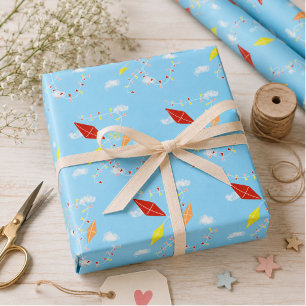 Drache im Himmel Blau Muster Kinder Geschenkpapier Set