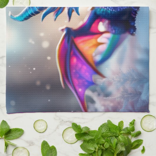 Drache im Schnee. Geschirrtuch (Gefaltet)