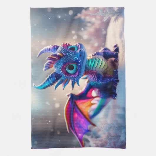 Drache im Schnee. Geschirrtuch (Vertikal)