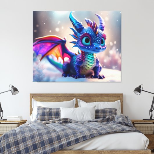 Drache im Schnee. Leinwanddruck (Insitu (Schlafzimmer))
