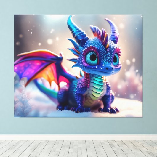 Drache im Schnee. Leinwanddruck (Insitu (Holzboden))