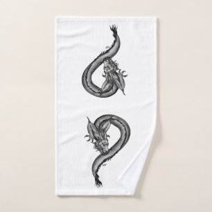 Drache im Tattoo-Stil Badhandtuch Set