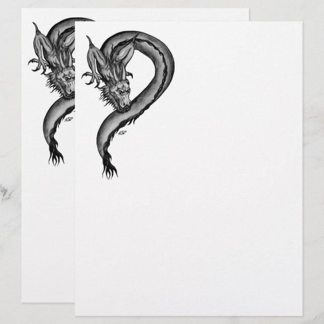 Drache im Tattoo-Stil Briefbogen (Vorne/Hinten)