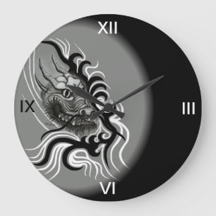 Drache im Tattoostil Große Wanduhr
