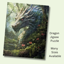 Drache im Wald mit rosa Blume Puzzle