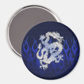 Drache in Chrome wie blaue Karbon-Faser-Stile Magnet (Vorderseite/Rückseite)