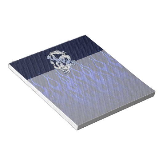 Drache in Chrome wie blaue Karbon-Faser-Stile Notizblock (angewinkelt)