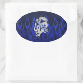 Drache in Chrome wie blaue Karbon-Faser-Stile Ovaler Aufkleber (Tasche)