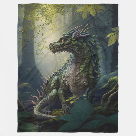 Drache in einem magischen Wald Fleece Blanket (Vorderseite)