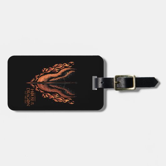 Drache in Flammen hinter dem Schwert Gepäckanhänger (Vorderseite horizontal)