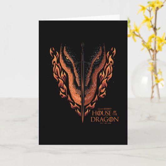 Drache in Flammen hinter dem Schwert Karte (Gelbe Blume)