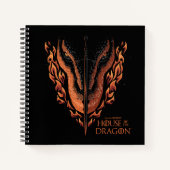 Drache in Flammen hinter dem Schwert Notizblock (Vorderseite)
