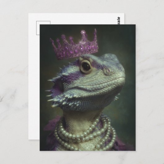 Drache in Lila Krone und Perlen Postkarte (Vorne/Hinten)