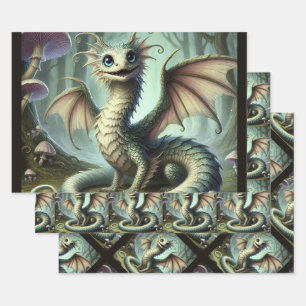 Drache Jabberwocky Niedlich Fantasy Kreatur Kunst Geschenkpapier Set