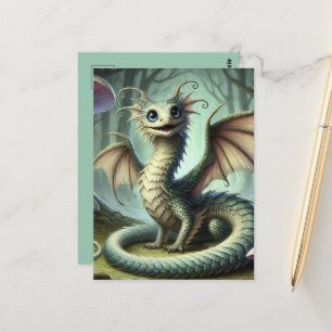 Drache Jabberwocky Niedlich Fantasy Kreatur Kunst Postkarte