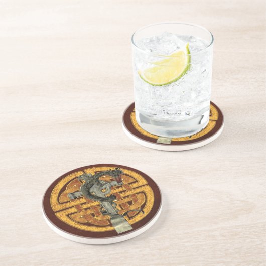 Drache-Kreuz Sandstein Untersetzer (Seite)