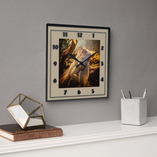 Drache-Leguanname Tina Quadratische Wanduhr (Büro)