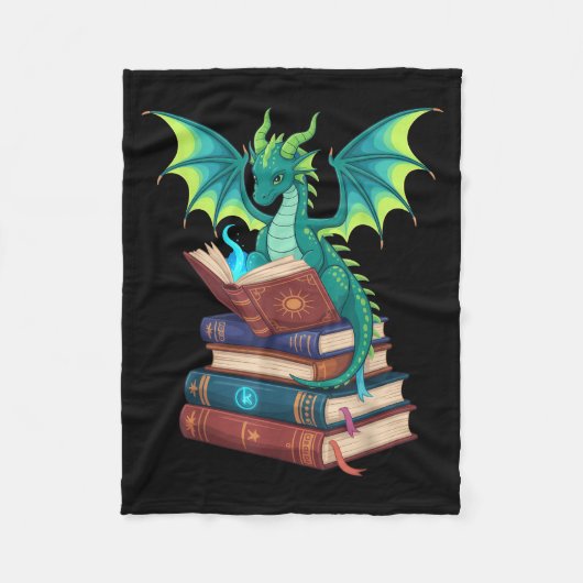 Drache liest Bücher Fantasy-Liebhaber Fabelwesen Fleecedecke (Vorderseite)