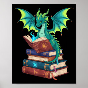 Drache liest Bücher Fantasy-Liebhaber Mythische Kr Poster