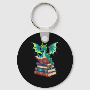 Drache liest Bücher Fantasy Liebhaber Mythische Kr Schlüsselanhänger