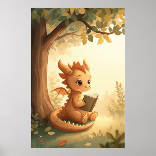 Drache liest Kinderzimmer-Fantasy-Geschichtenbuch Poster (Vorne)