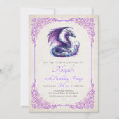 Drache Lila Rosa Fantasy Mädchen-Geburtstag Einladung (Vorderseite)
