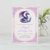 Drache Lila Rosa Fantasy Mädchen-Geburtstag Einladung (Stehend Vorderseite)