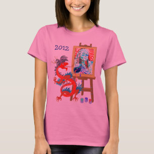 Drache malt Ihr Porträtschablone Shirt