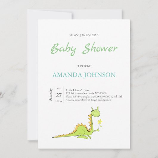 Drache mit Blume Einladung (Vorderseite)