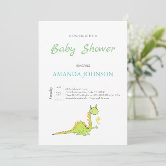 Drache mit Blume Einladung (Stehend Vorderseite)