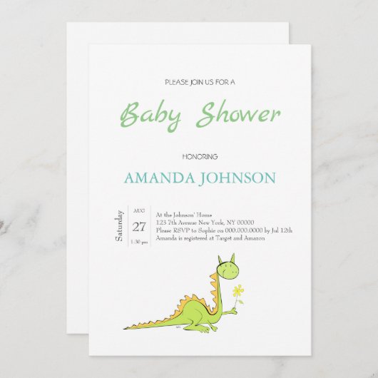 Drache mit Blume Einladung (Vorne/Hinten)