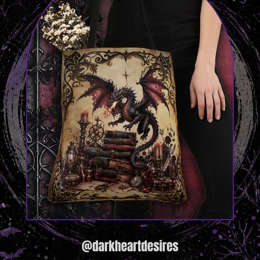 Drache mit Bücherstapel Tasche