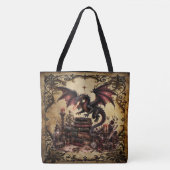 Drache mit Bücherstapel Tasche (Vorderseite)