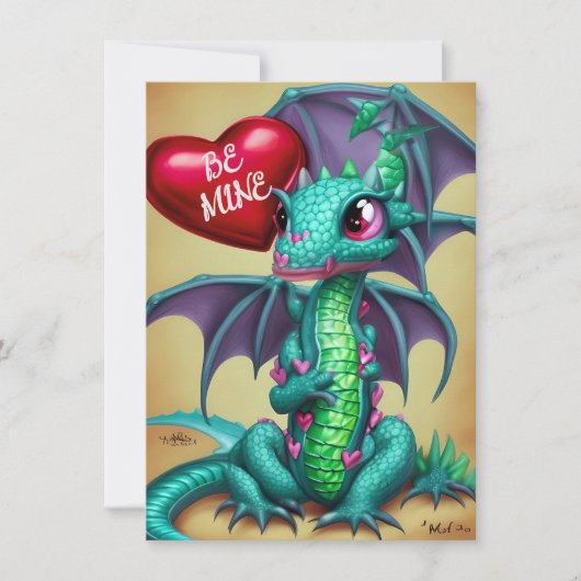 Drache mit dem Valentinherz Mitteilungskarte (Vorderseite)