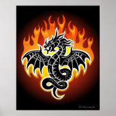 Drache mit Flammen im Hintergrund Poster (Vorne)