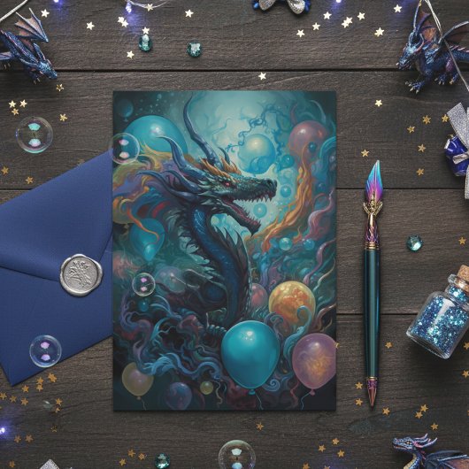 Drache mit Geburtstagsballons Karte