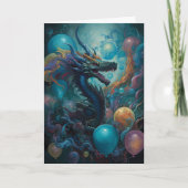 Drache mit Geburtstagsballons Karte (Vorderseite)