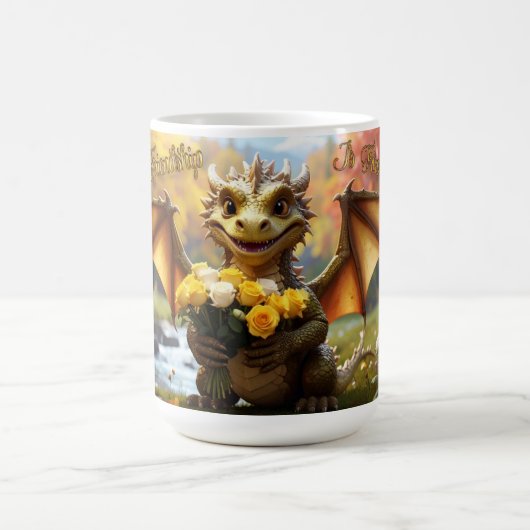 Drache mit gelben Rosen. 15-Unzen-Tasse Kaffeetasse (Mittel)