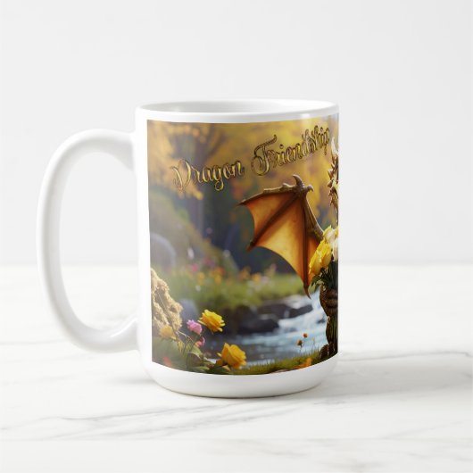 Drache mit gelben Rosen. 15-Unzen-Tasse Kaffeetasse (Links)