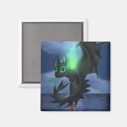 Drache mit grünem Feuer Magnet (Vorderseite/Rückseite)