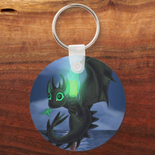 Drache mit grünem Feuer Schlüsselanhänger (Vorderseite)