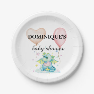 Drache mit Herz - Babydusche Pappteller
