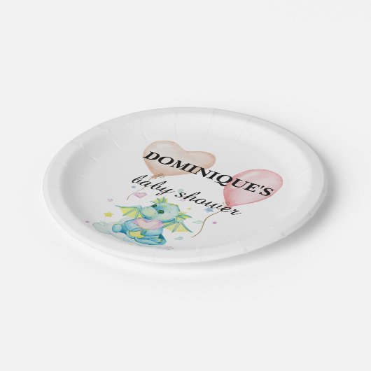 Drache mit Herz - Babydusche Pappteller (Schrägansicht)