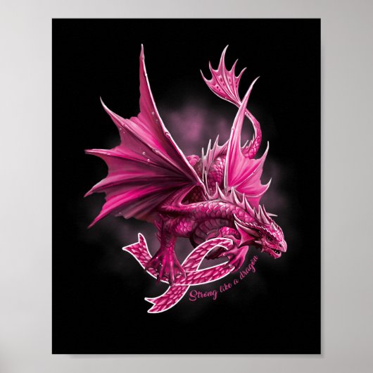 Drache mit Ribbon-Brustkrebs-Bewusstsein Poster (Vorne)